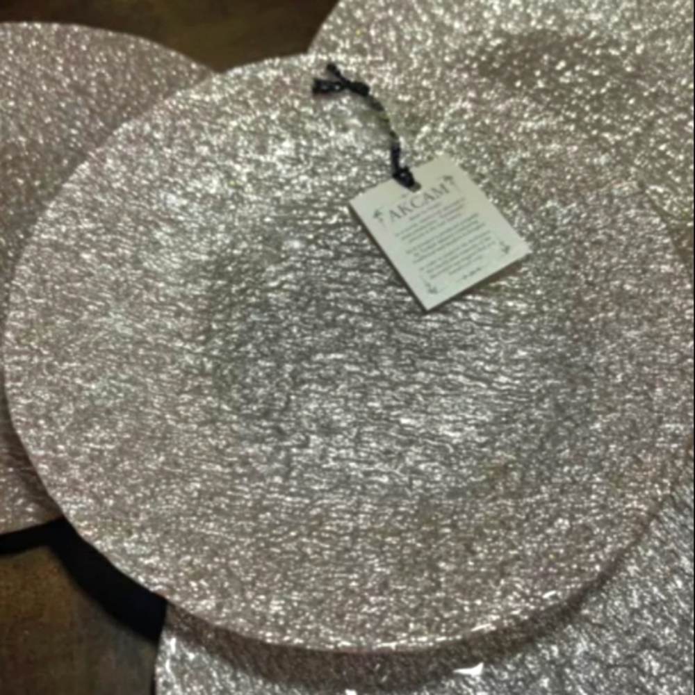 x4 AKCAM Salad SIDE PLATES PINK SPARKLE Texture NEW!!! SHIMMER GLASS 8.25” - Picture 4 of 6